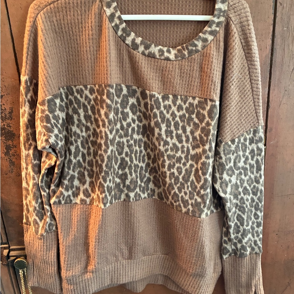 White Birch Leopard Print Brown Knit Top